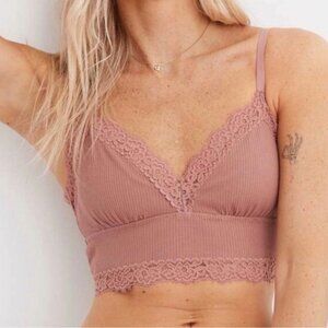 NWT Aerie Ribbed Lace Trim Longline Bralette